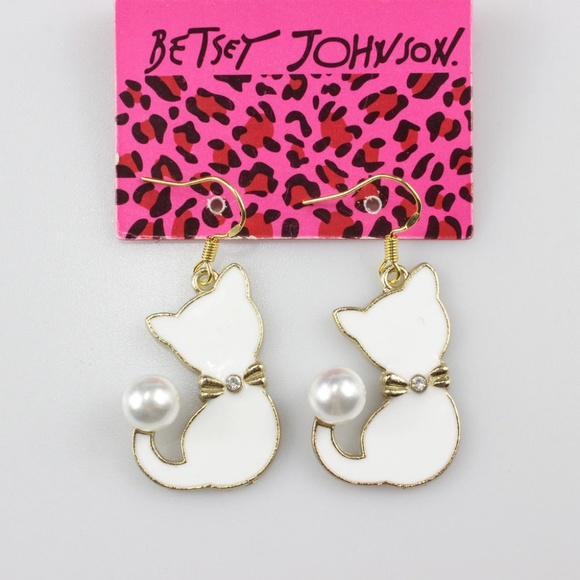 Betsey Johnson Jewelry - Betsey Johnson White Cat Earrings